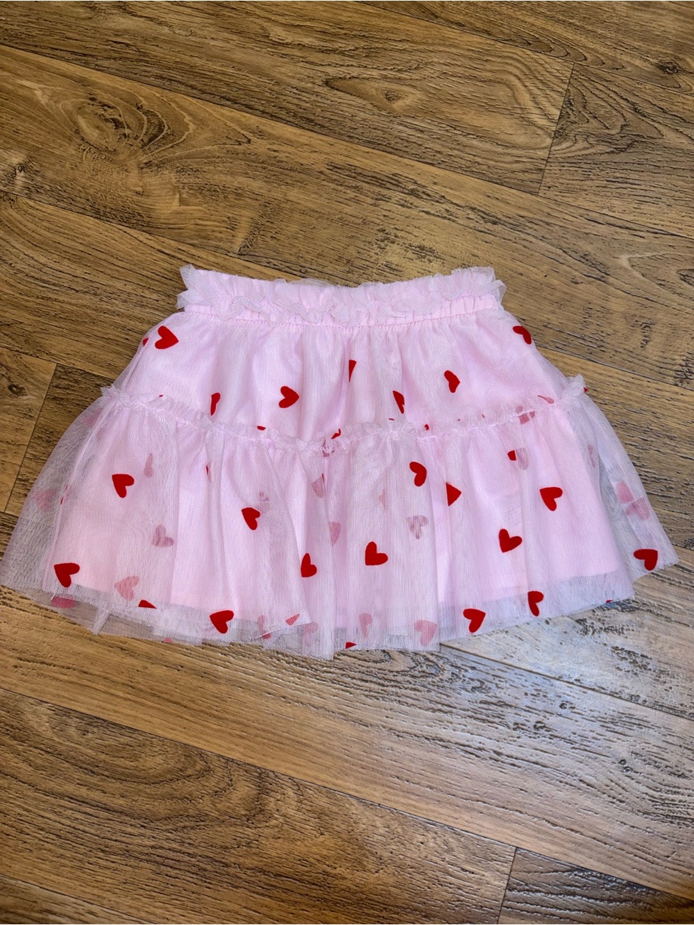 Cat & Jack Pink Tulle Tiered Skirt with Red Heart Appliqué 2T